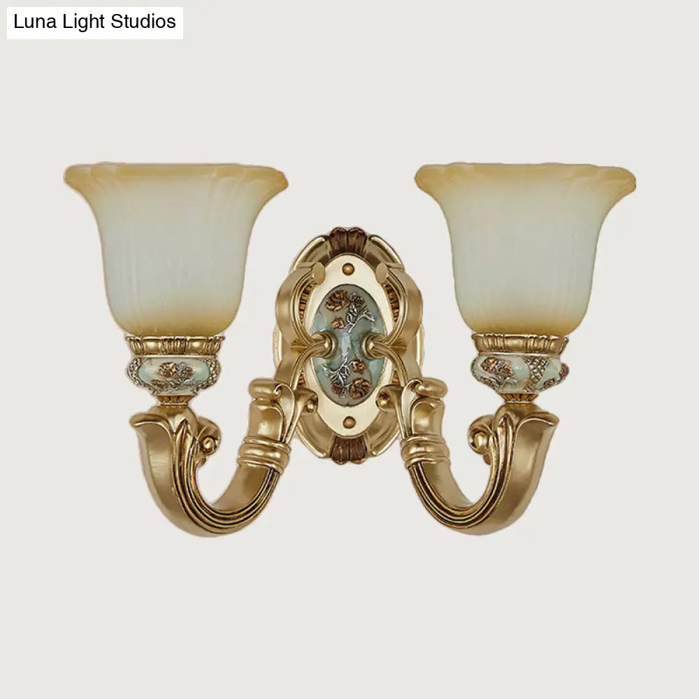 Retro Gold 1/2-Light Sconce Wall Lamp With Frosted Glass Shade Ideal Living Room Lighting