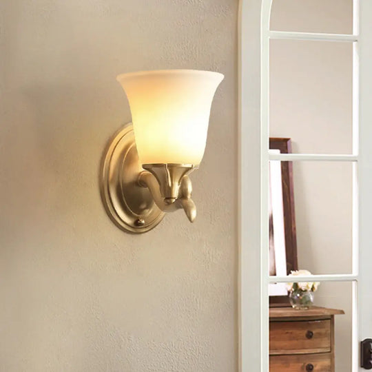 Retro Gold Bell-Shaped Frosted Glass Wall Mounted Light For Living Room 1 /