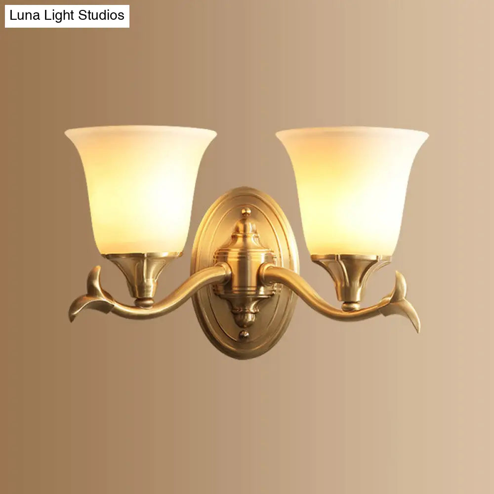 Retro Gold Bell-Shaped Frosted Glass Wall Mounted Light For Living Room