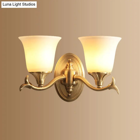 Retro Gold Bell-Shaped Frosted Glass Wall Mounted Light For Living Room