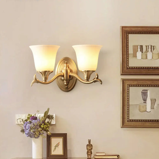 Retro Gold Bell-Shaped Frosted Glass Wall Mounted Light For Living Room 2 /