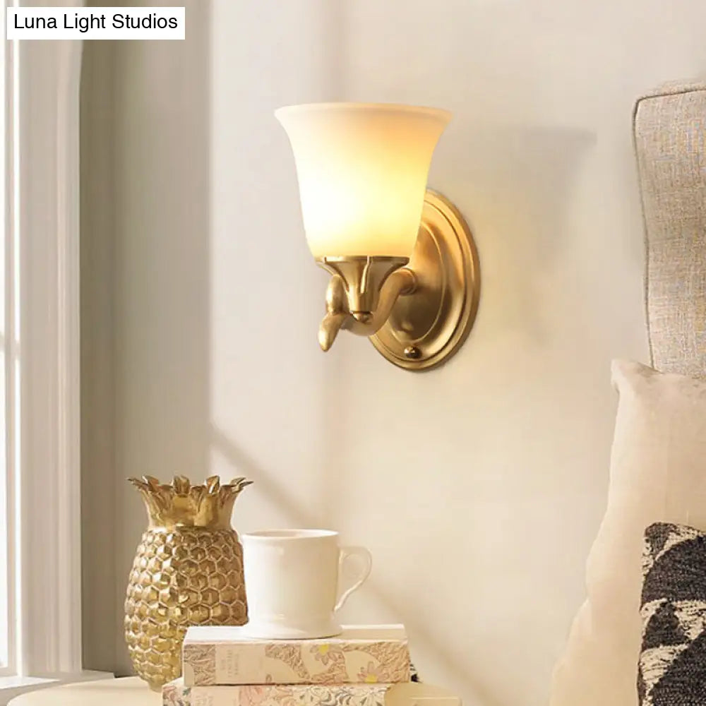 Retro Gold Bell-Shaped Frosted Glass Wall Mounted Light For Living Room