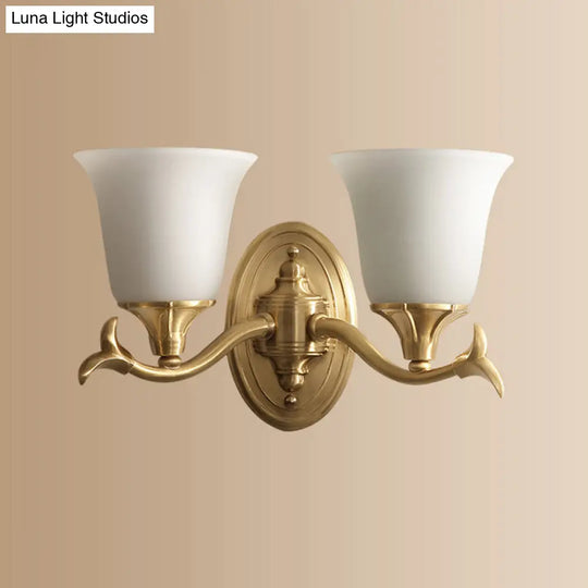 Retro Gold Bell-Shaped Frosted Glass Wall Mounted Light For Living Room