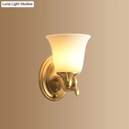 Retro Gold Bell-Shaped Frosted Glass Wall Mounted Light For Living Room