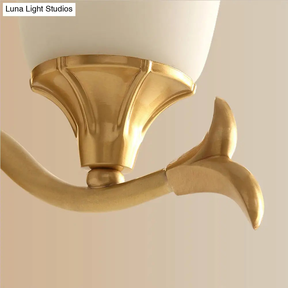 Retro Gold Bell-Shaped Frosted Glass Wall Mounted Light For Living Room