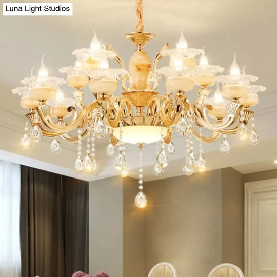 Retro Gold Floral Chandelier With Crystal Pendant Light Fixture - Elegant Glass Design For Living