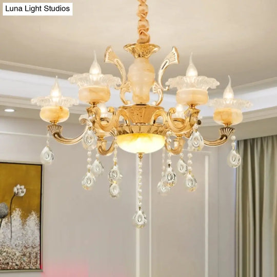 Retro Gold Floral Chandelier With Crystal Pendant Light Fixture - Elegant Glass Design For Living