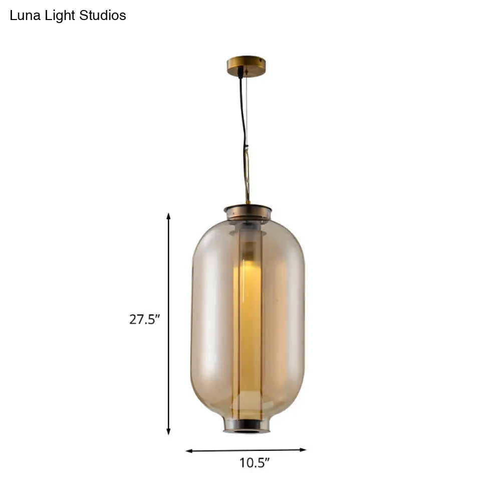 Gold Pendulum Retro Amber Glass Suspension Lamp - 12.5/19 Height