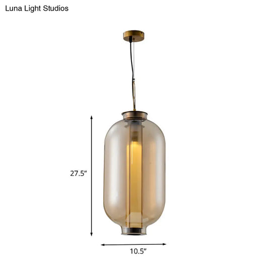 Gold Pendulum Retro Amber Glass Suspension Lamp - 12.5/19 Height