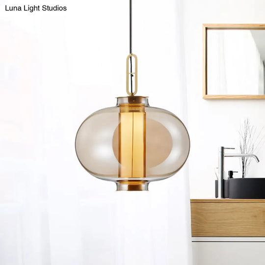 Gold Pendulum Retro Amber Glass Suspension Lamp - 12.5/19 Height / 19 C