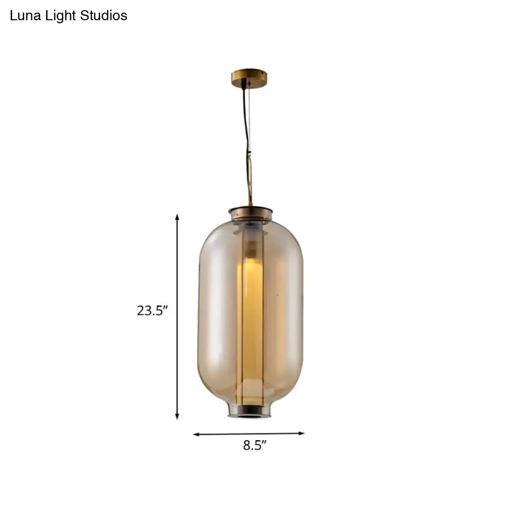 Gold Pendulum Retro Amber Glass Suspension Lamp - 12.5/19 Height