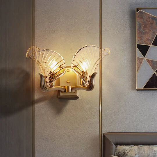 Retro Gold Wall Light With Clear Prismatic Glass For Bedroom 2 /