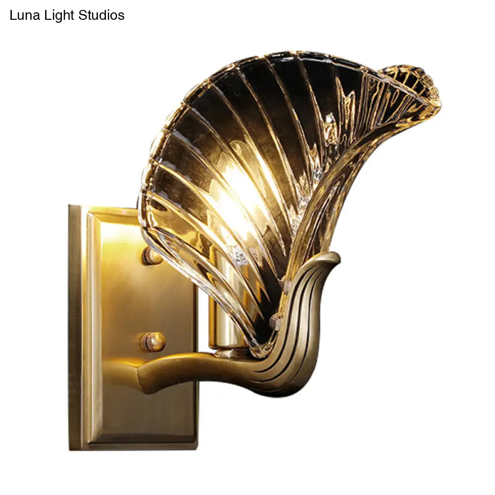 Retro Gold Wall Light With Clear Prismatic Glass For Bedroom