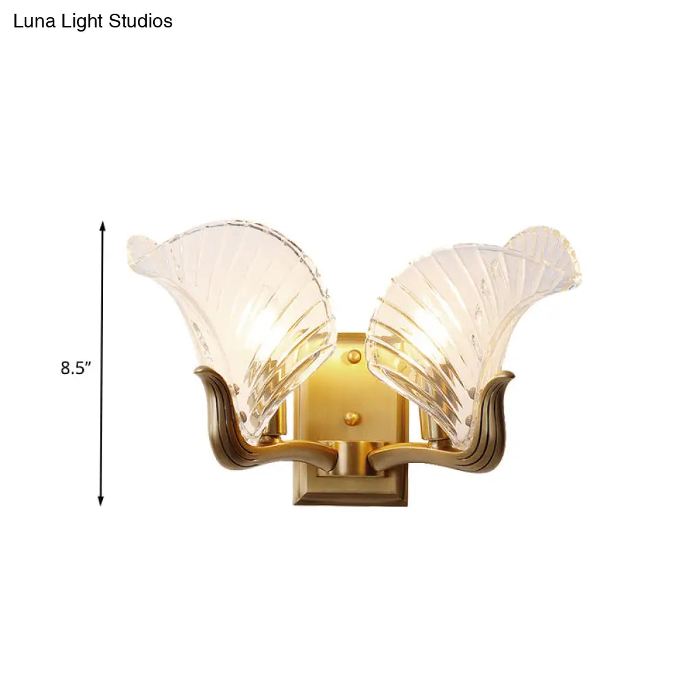 Retro Gold Wall Light With Clear Prismatic Glass For Bedroom