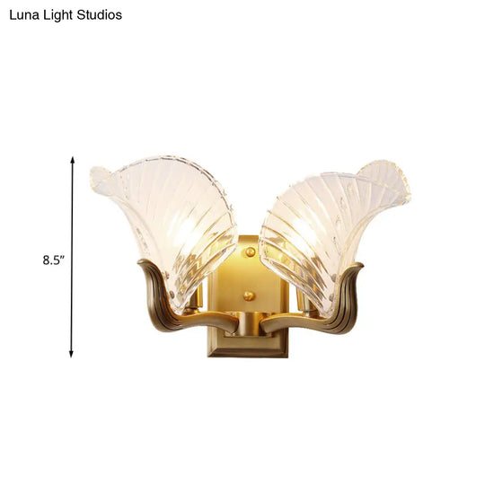 Retro Gold Wall Light With Clear Prismatic Glass For Bedroom