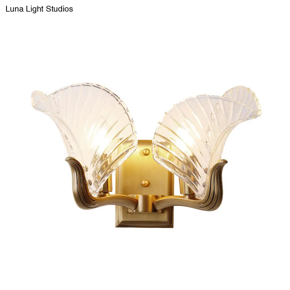 Retro Gold Wall Light With Clear Prismatic Glass For Bedroom