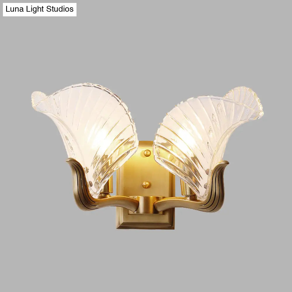 Retro Gold Wall Light With Clear Prismatic Glass For Bedroom