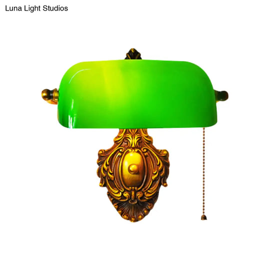 Retro Green Glass Wall Sconce With Pull Chain And Adjustable Joint For Bedroom