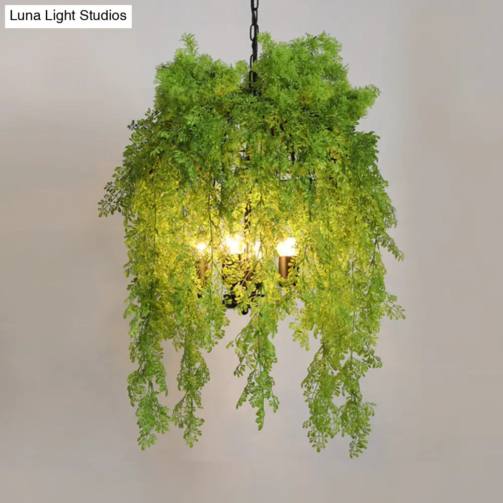 Retro Green Metallic Plant Chandelier Light With 4 Bulbs - Perfect For Restaurants