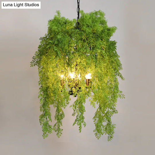 Retro Green Metallic Plant Chandelier Light With 4 Bulbs - Perfect For Restaurants