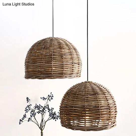 Retro Hand-Woven Rattan Bird Nest Shade Coffee Shop Hanging Light Fixture