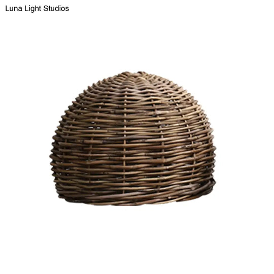 Retro Hand-Woven Rattan Bird Nest Shade Coffee Shop Hanging Light Fixture