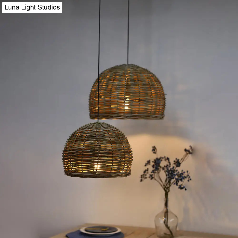 Retro Hand-Woven Rattan Bird Nest Shade Coffee Shop Hanging Light Fixture