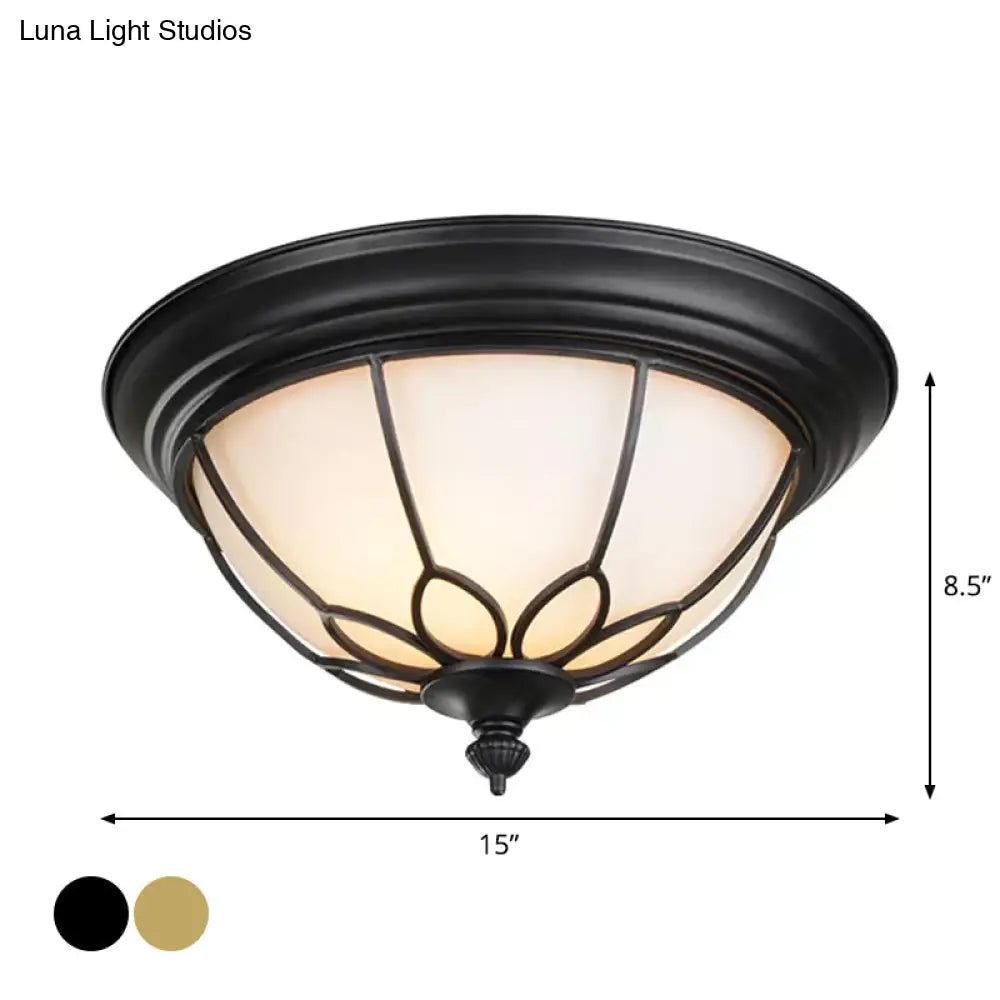 Retro Hemispherical Flush Light With Opal Frosted Glass - Led Mount Ceiling Lamp 6/7/8.5 Sizes