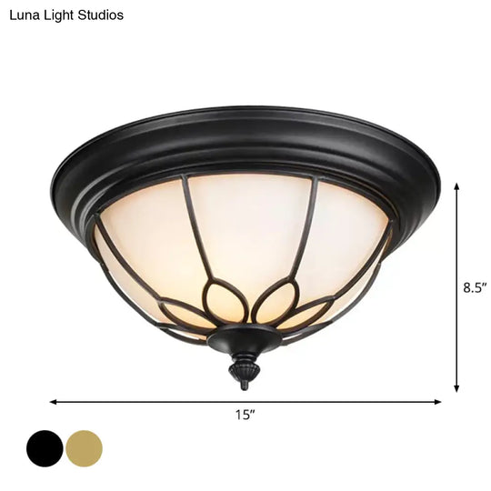 Retro Hemispherical Flush Light With Opal Frosted Glass - Led Mount Ceiling Lamp 6/7/8.5 Sizes