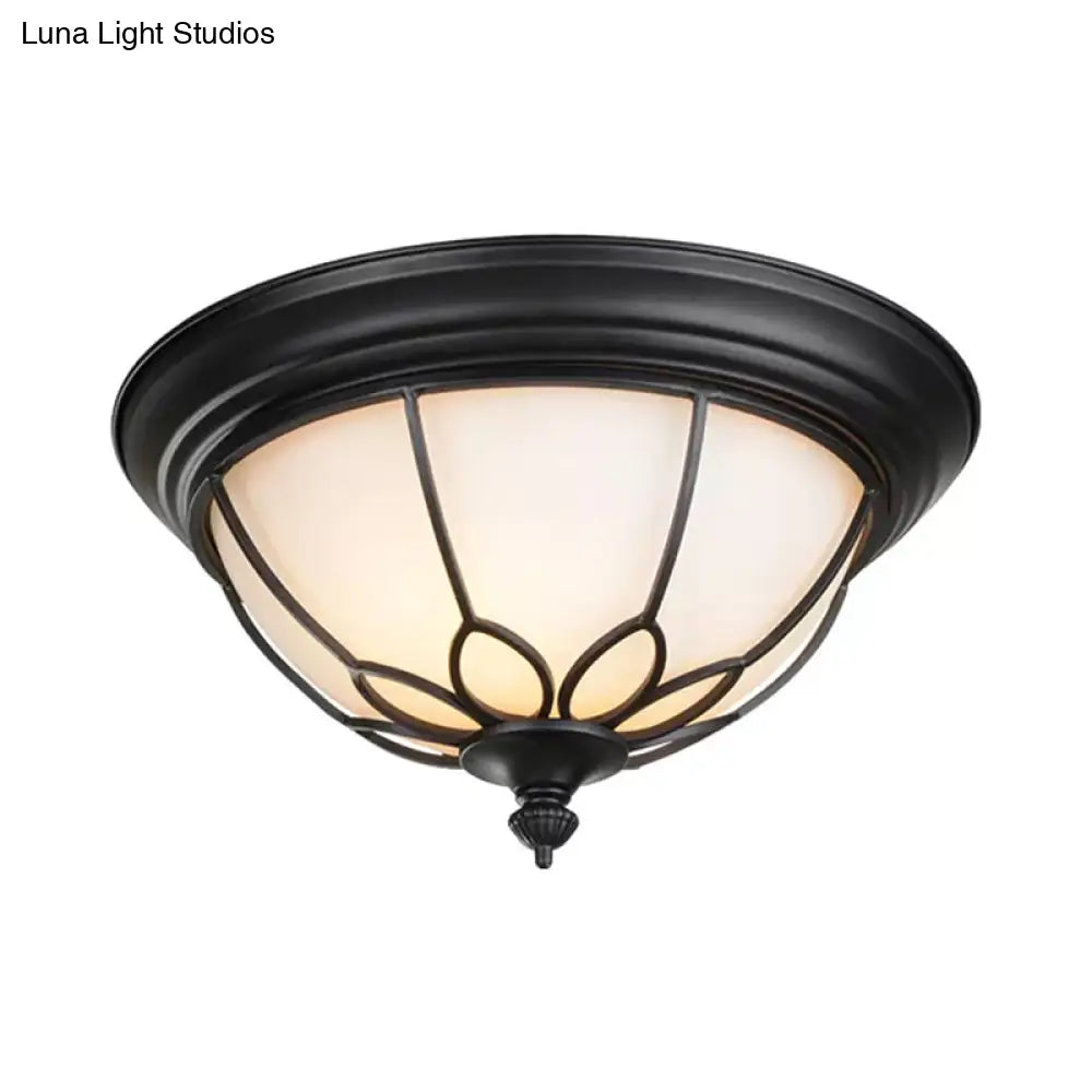 Retro Hemispherical Flush Light With Opal Frosted Glass - Led Mount Ceiling Lamp 6/7/8.5 Sizes