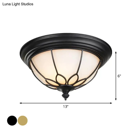 Retro Hemispherical Flush Light With Opal Frosted Glass - Led Mount Ceiling Lamp 6/7/8.5 Sizes