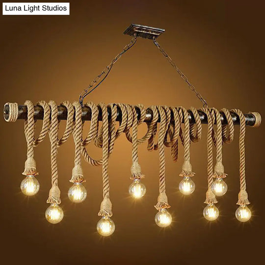 Retro Hemp Rope Exposed Bulb Pendant Light Fixture For Ceiling Ideal Restaurants - Flaxen Island