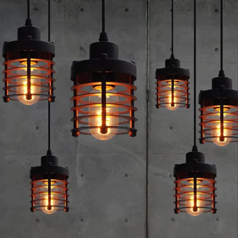 Retro Indoor Vintage Pendant Light Metal Minimalist LED Hanging Lights Rust Iron Cage Lampshade Industrial Light Fixture