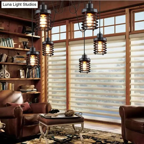 Retro Indoor Vintage Pendant Light Metal Minimalist Led Hanging Lights Rust Iron Cage Lampshade