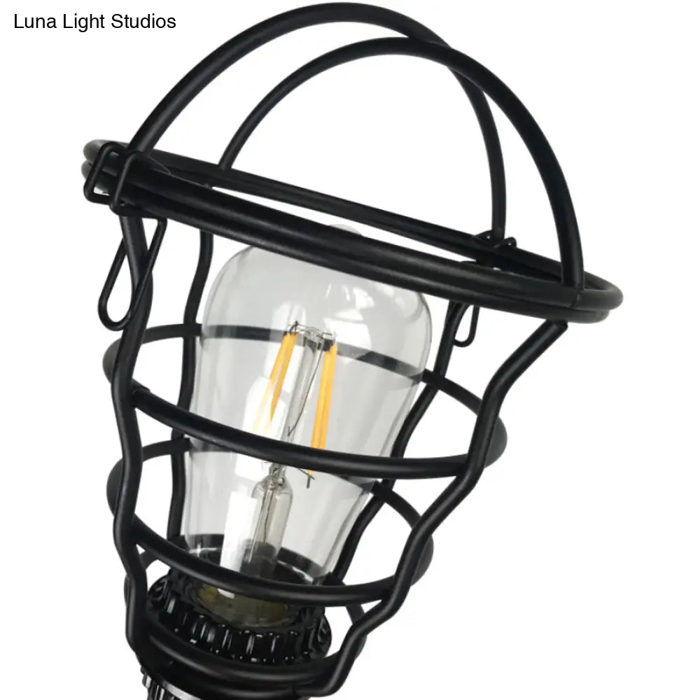 Retro Industrial 1-Head Hanging Lamp: Iron Wire Guard Black Finish