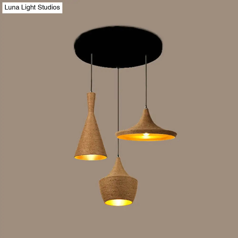 Beige Rope Pendant Light: Retro Industrial Hanging Lamp For Dining Room / Round