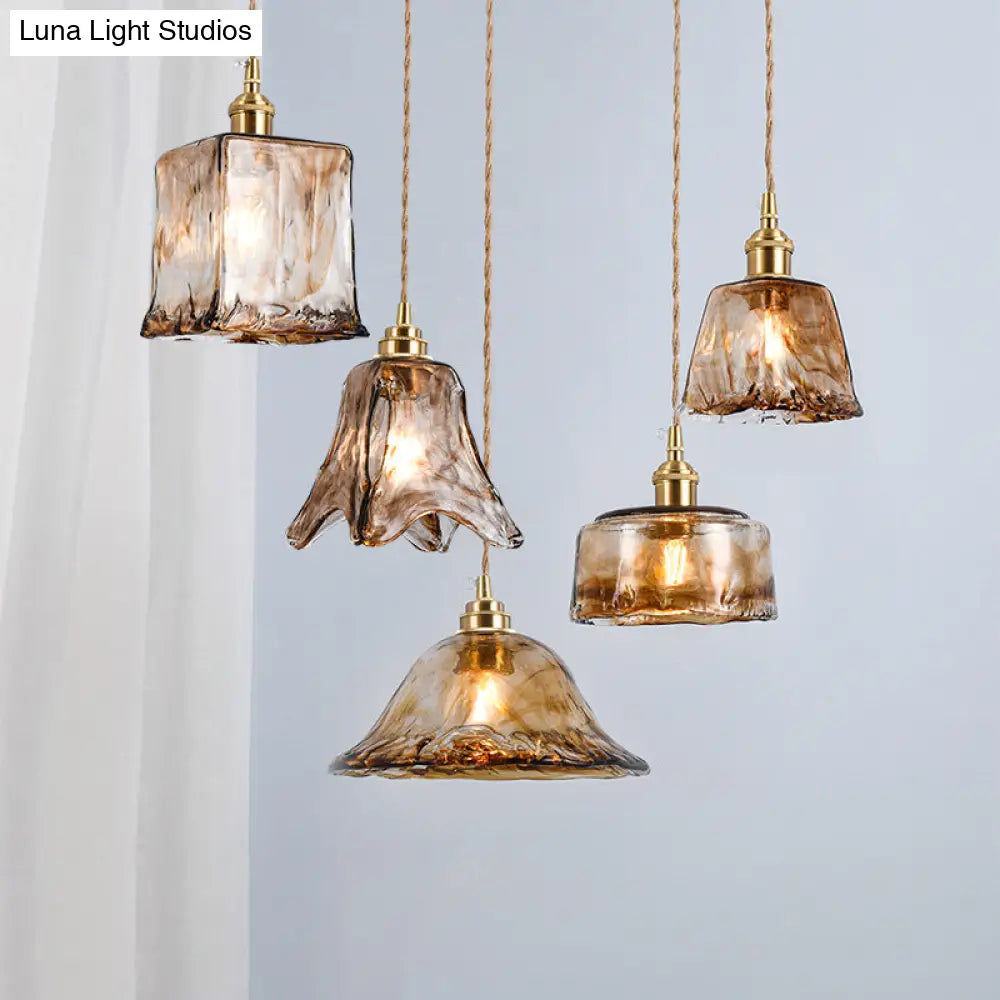 Retro Industrial Amber Alabaster Glass Pendant Lamp - Elegant Lighting For Living Room