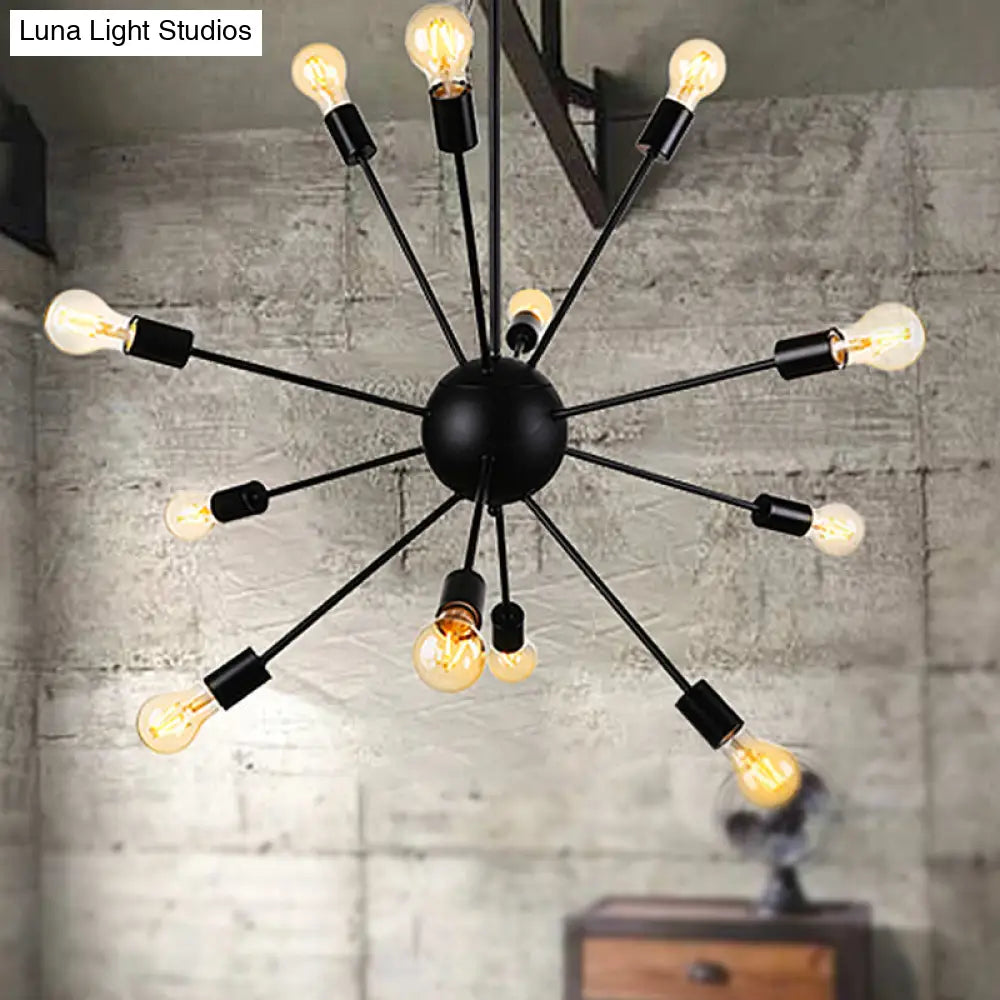 Retro Industrial Black Metal Chandelier Pendant - 9/12 Lights Dining Room Lighting