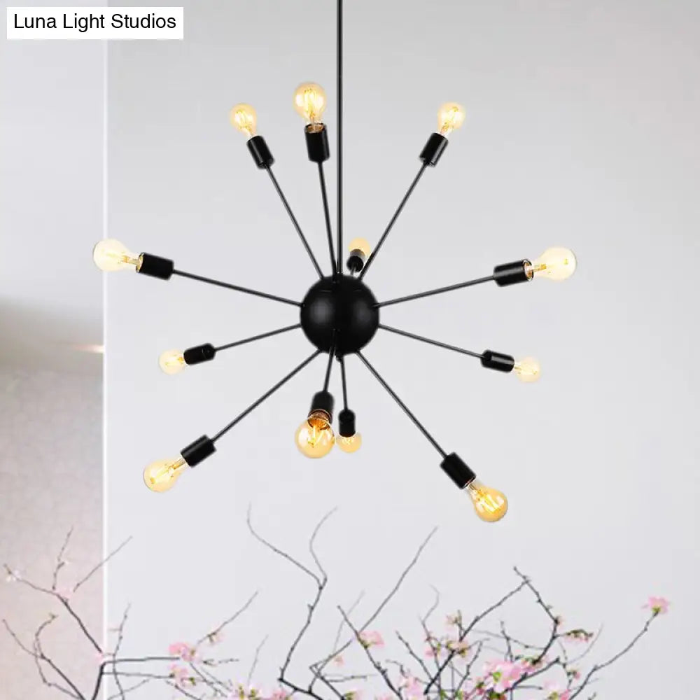 Retro Industrial Black Metal Chandelier Pendant - 9/12 Lights Dining Room Lighting