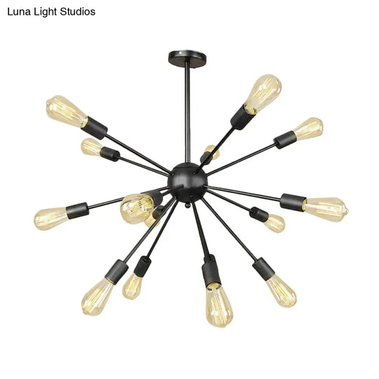 Industrial Black Sputnik Chandelier With 9/12 Lights - Retro Metal Pendant Fixture For Dining Room