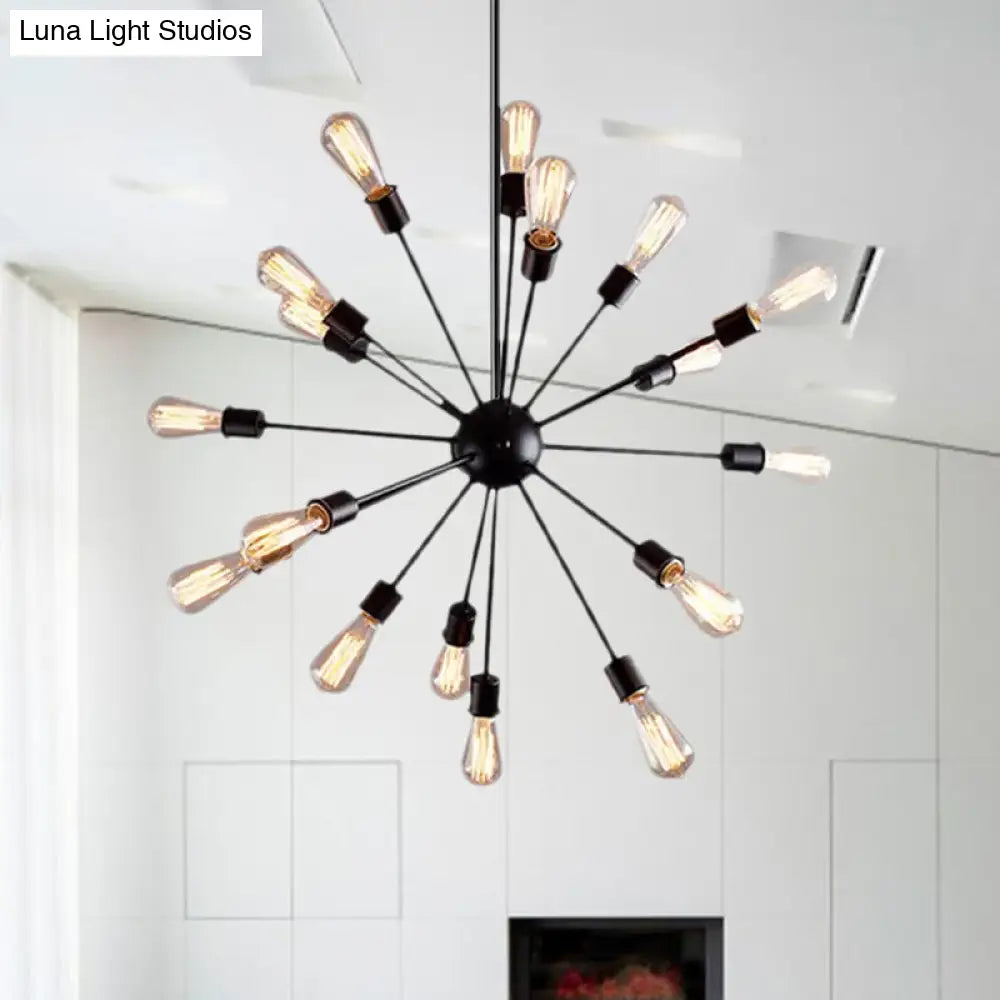 Industrial Black Sputnik Chandelier With 9/12 Lights - Retro Metal Pendant Fixture For Dining Room