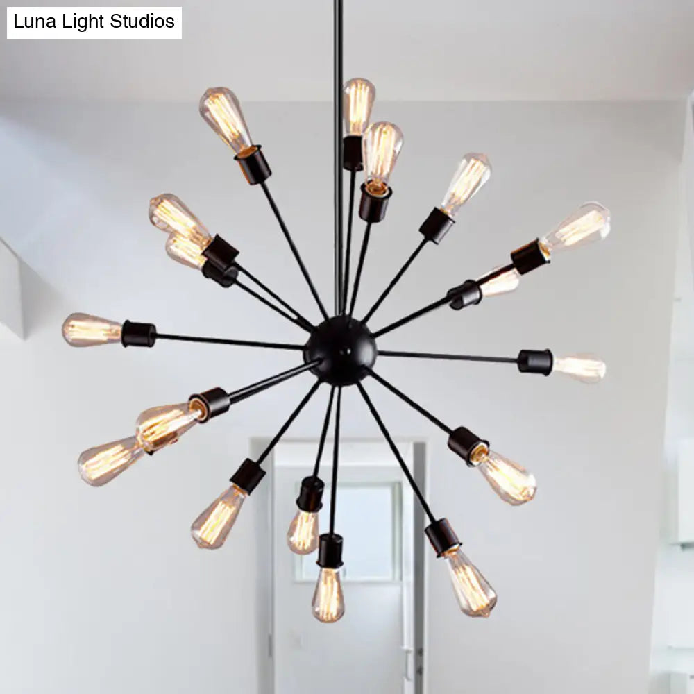 Industrial Black Sputnik Chandelier With 9/12 Lights - Retro Metal Pendant Fixture For Dining Room