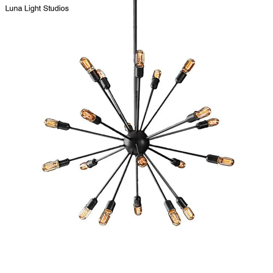 Industrial Black Sputnik Chandelier With 9/12 Lights - Retro Metal Pendant Fixture For Dining Room