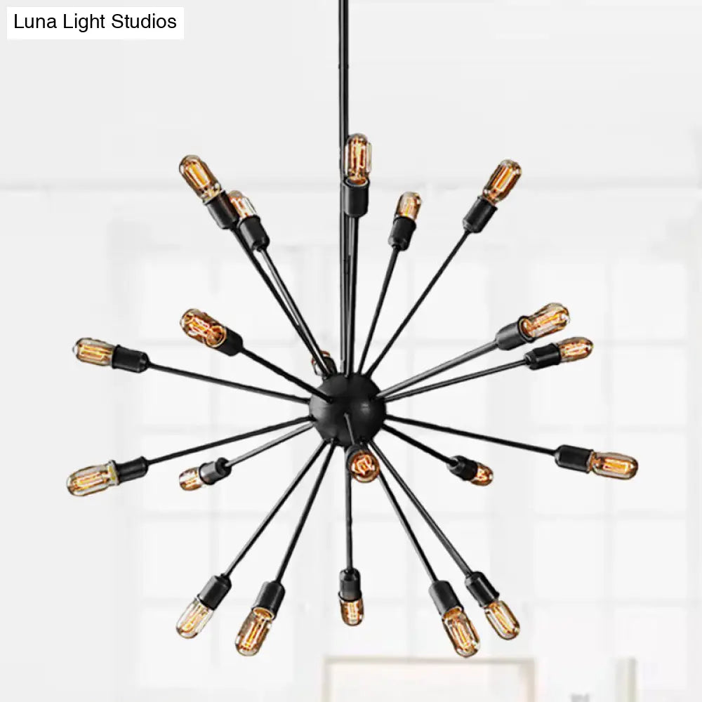 Industrial Black Sputnik Chandelier With 9/12 Lights - Retro Metal Pendant Fixture For Dining Room