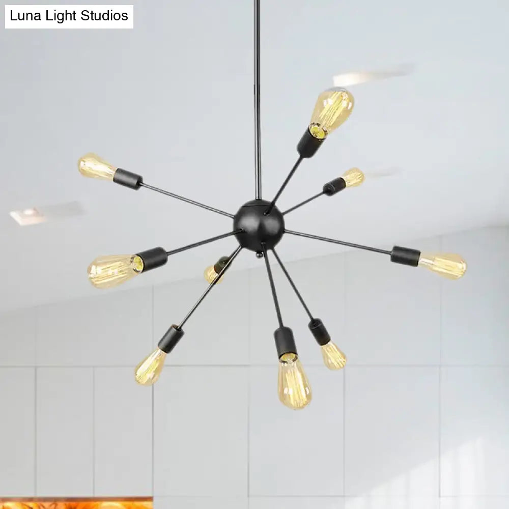 Retro Industrial Black Metal Chandelier Pendant - 9/12 Lights Dining Room Lighting