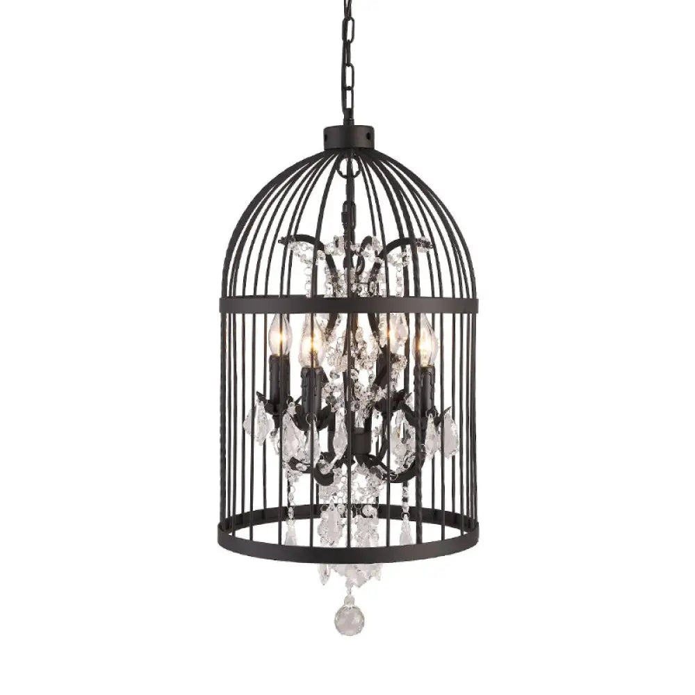 Retro Industrial Chandeliers - 8-Light Cage Shaped Coffee Shop Hanging Lamp With Crystal Pendant 4