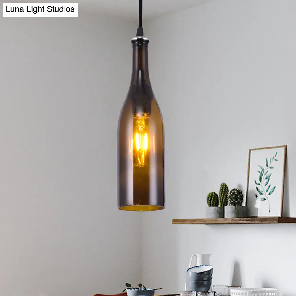 Retro Industrial Glass Pendant Lamp For Restaurants - 1 Light Bottle Shape Hanging