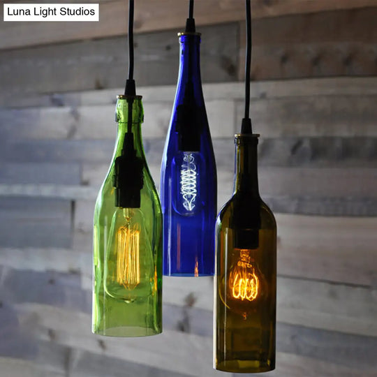 Retro Industrial Glass Pendant Lamp For Restaurants - 1 Light Bottle Shape Hanging