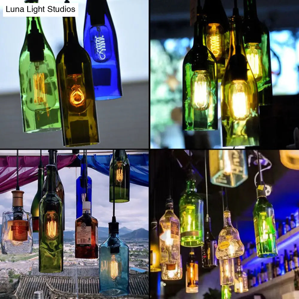 Retro Industrial Glass Pendant Lamp For Restaurants - 1 Light Bottle Shape Hanging