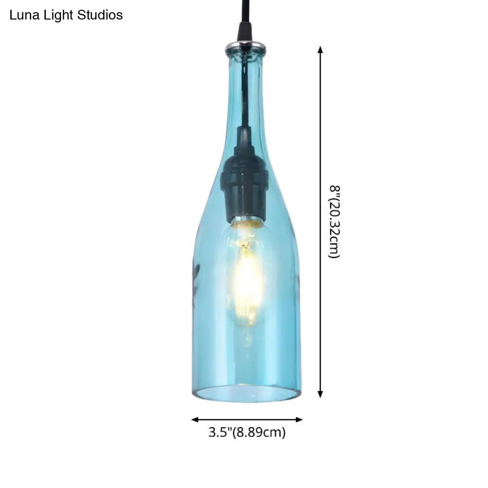 Retro Industrial Glass Pendant Lamp For Restaurants - 1 Light Bottle Shape Hanging